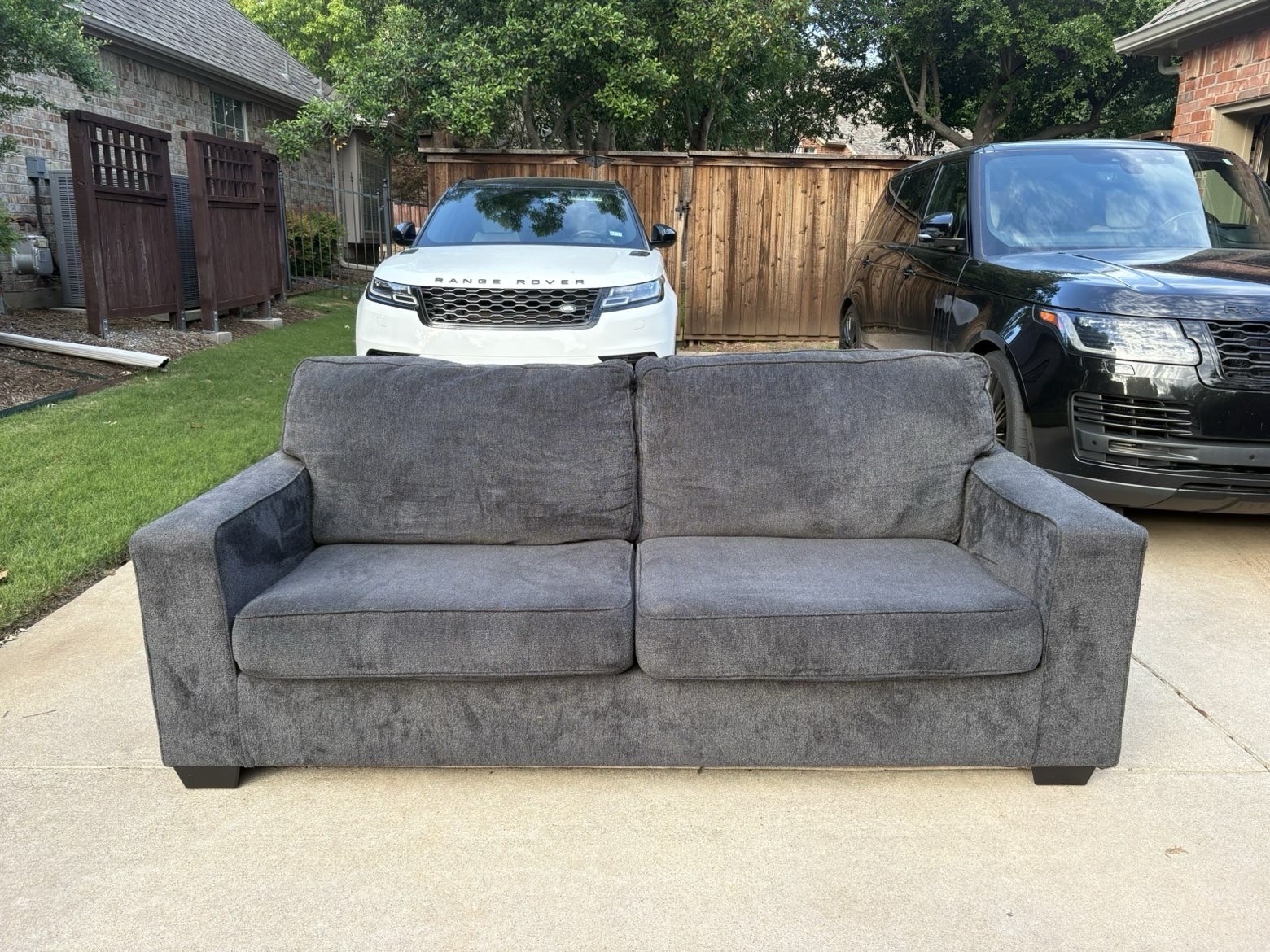 Gray Modern 3-Seat Sofa, Contemporary Track Arms, Wood Frame, Solid