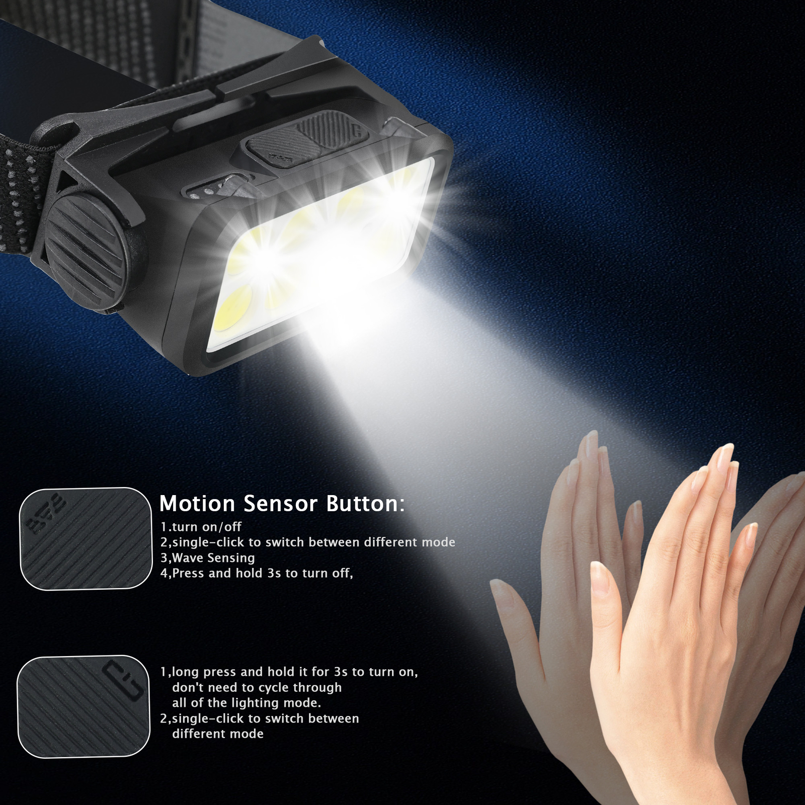 Lamp Waterproof COB Night Buddy LED Motion Headlamp Sensor Head Torch Headlight