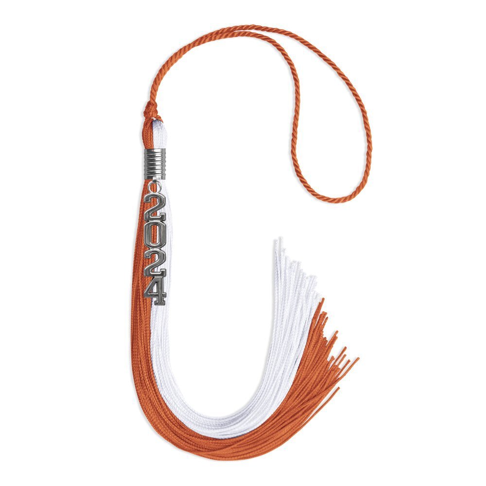 Endea Graduation Burnt Orange/White Tassel With Silver Stacked Date Drop