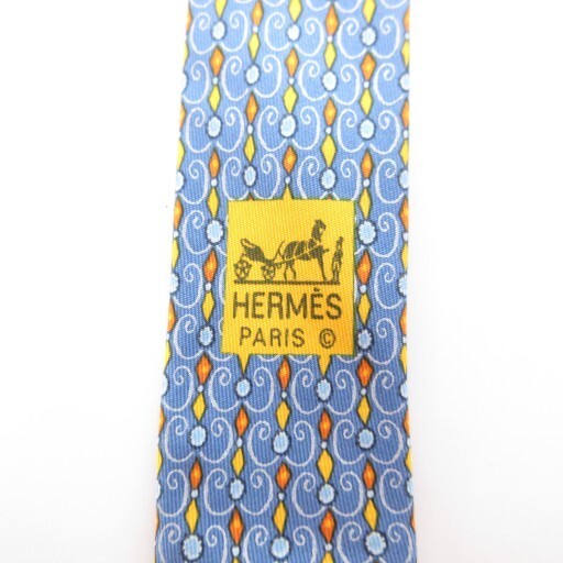 HERMES regular tie all over pattern logo silk blue AE GY47 men s
