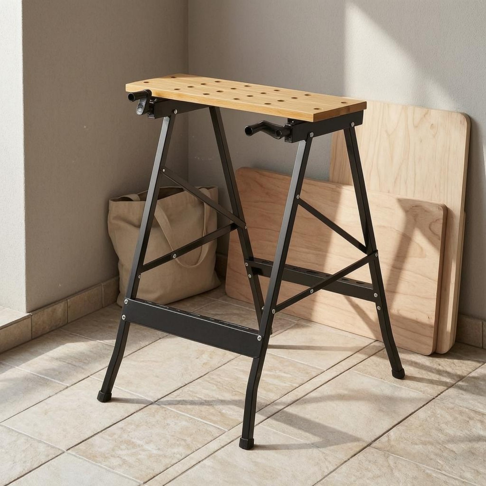 Folding Work Table Foldable Portable Work Table Adjustable Opening for Workshop