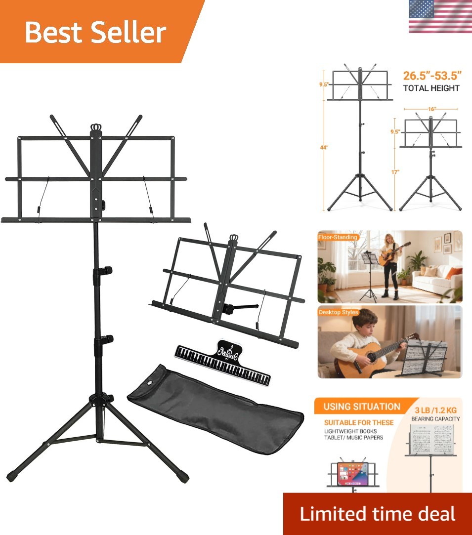 Portable Sheet Music Stand - Adjustable Height with Carrying Bag for Kids