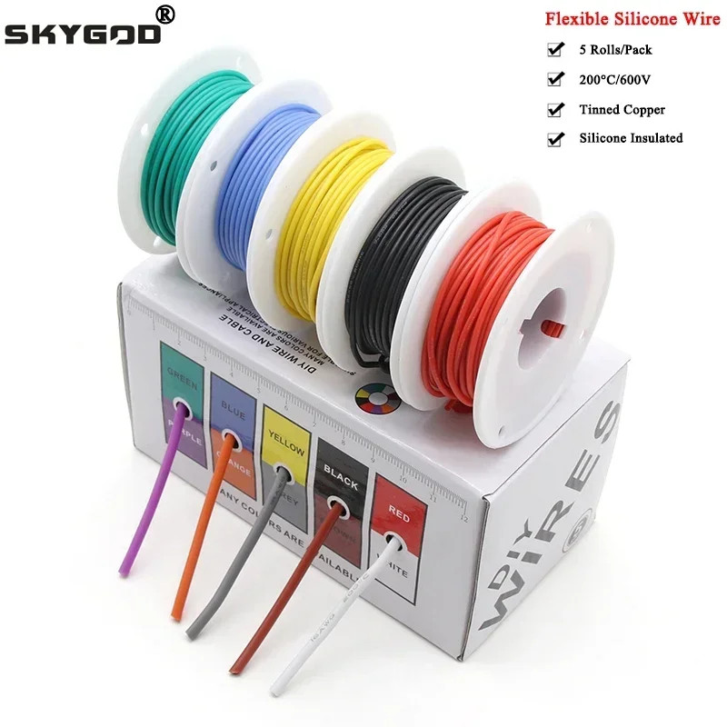 （5 Colors Mix Kit）Heat Resistant Flexible Silicone Wire 30/28/26/24/22/20/18/16A
