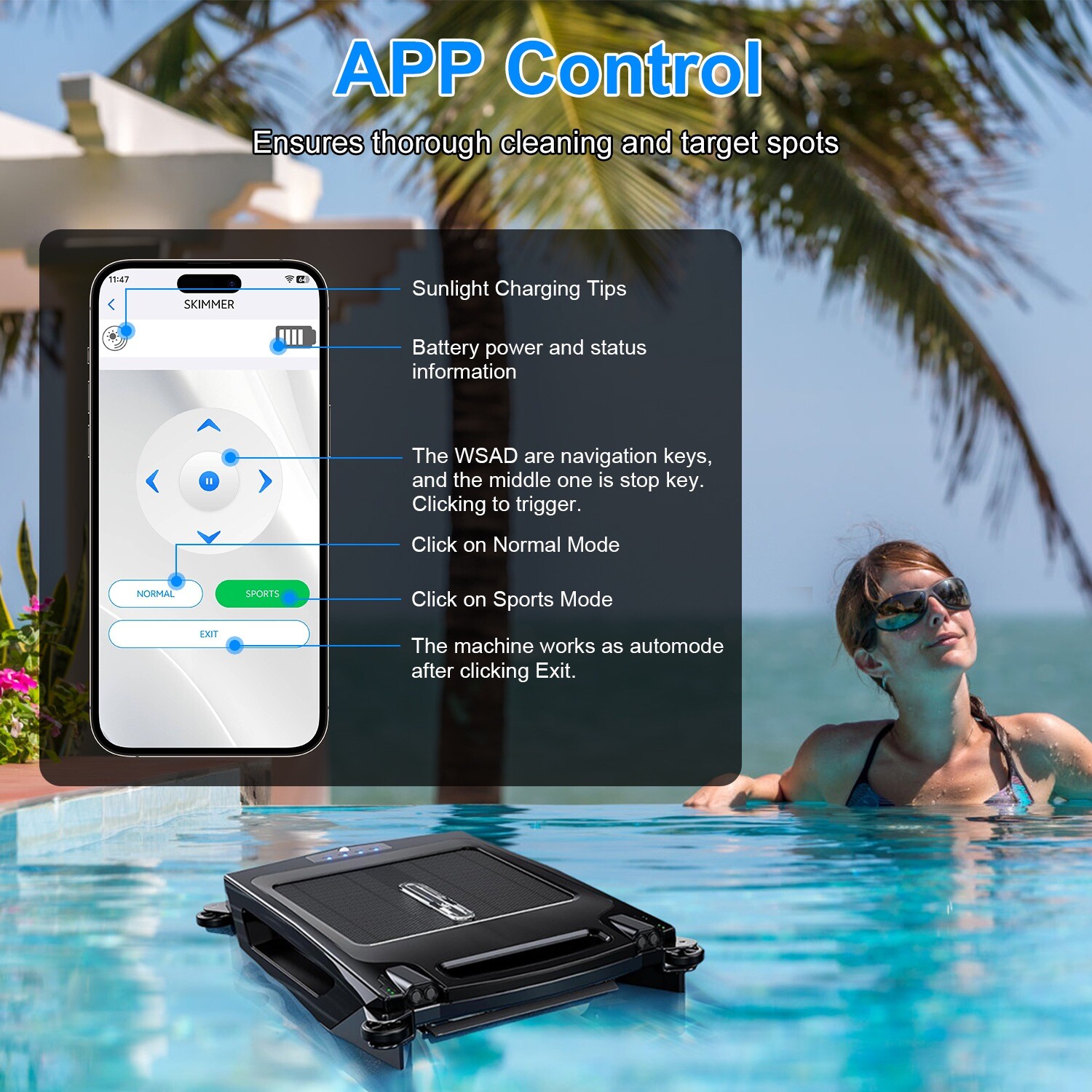 Solar Powered Robotic Pool Skimmer Swimming Pool Surface Water Play Surface Tool