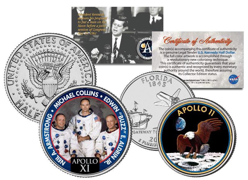 APOLLO 11 SPACE 2-Coin Set Quarter & JFK Half Dollar NASA ASTRONAUTS