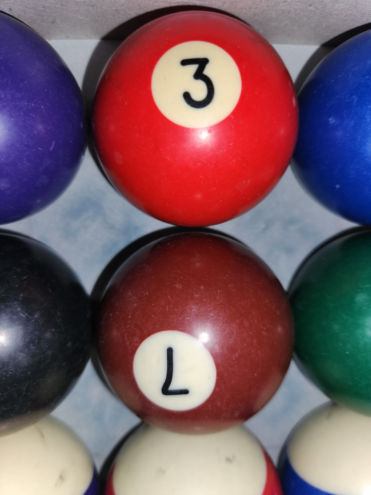 Billiards Lot of 19 Billards Balls, Pool Balls, Triangle, 9 Pieces of Cue Chalk