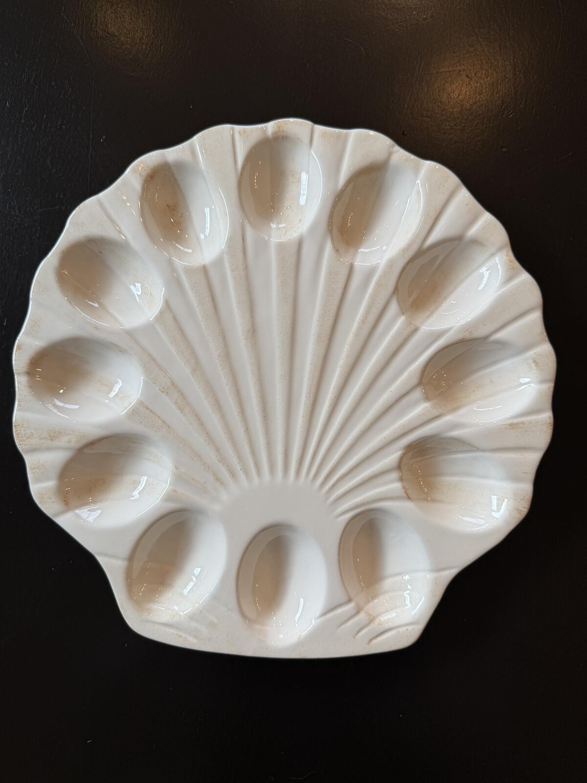 Seashell Deviled Egg Plate- Coastal Speckled Ceramic- 11” Seafare- Summer Decor