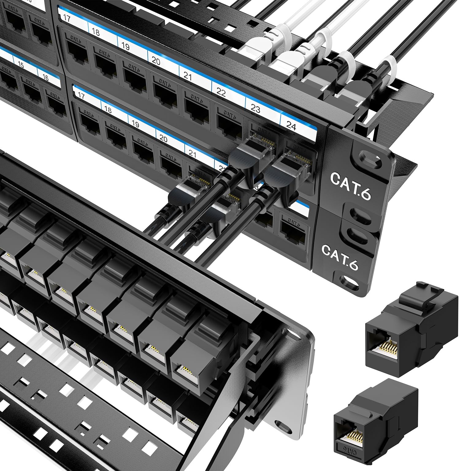Jadaol [UL Listed] 48 Port Patch Panel Rackmount or Wall Mount 19-Inch, 2U Ca...