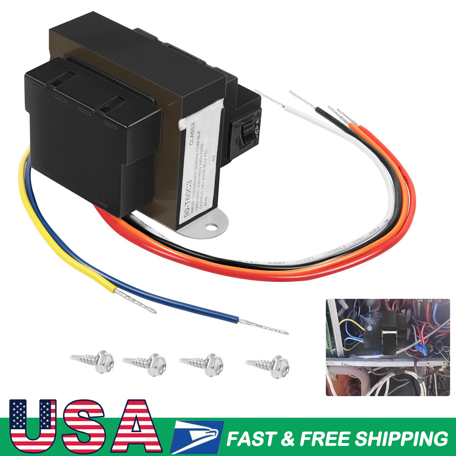 24VAC 60-VA Foot Mount Class 2 Transformer 90-T60C3 for Industrial, Heating