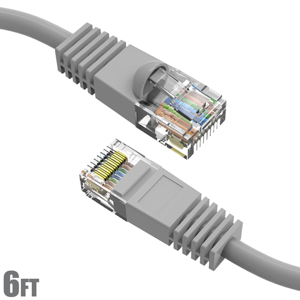 6FT Cat5E RJ45 Ethernet LAN Network UTP Snagless Patch Cable Pure Copper Gray