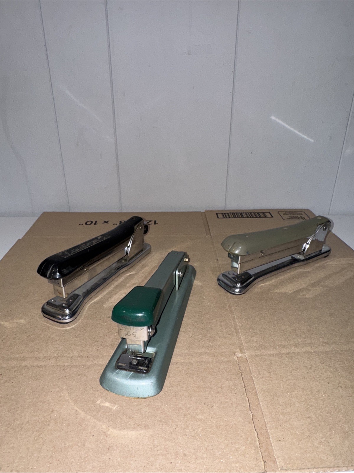 Lot of 3 Staplers Black Green Grey Vintage Classic MCM Style Office Staplers