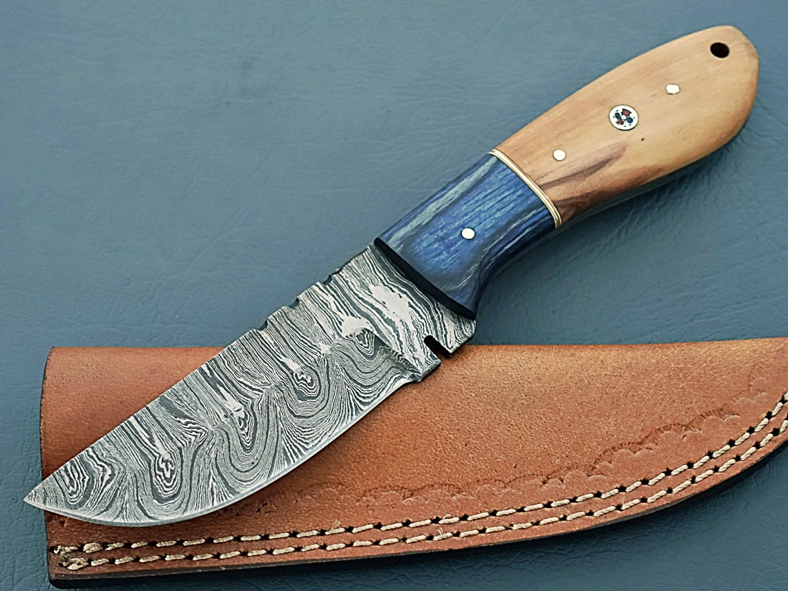Handmade Damascus Steel Hunting Knife Wood & Bone Handle w/Sheath