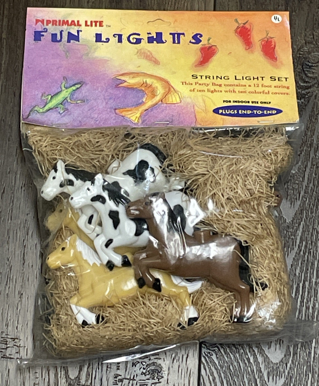 12’  String Light 10 - 4” Plastic Horses ‘99 NOS Childs Cowboy Decor Party Room