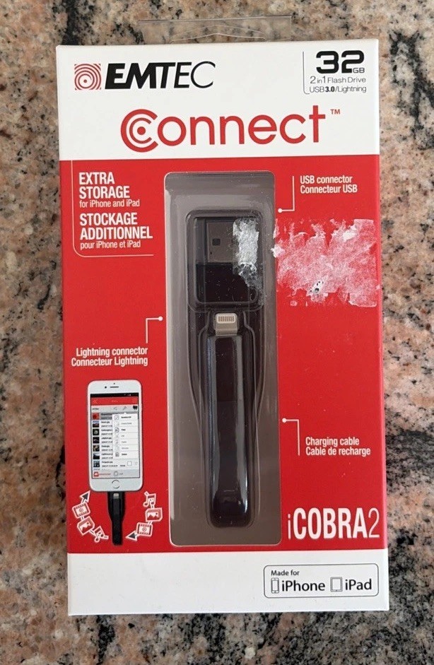 Sealed EMTEC Connect iCobra2 iPhone/iPad 32GB 2in1 Flash Drive USB3.0/ Lightning
