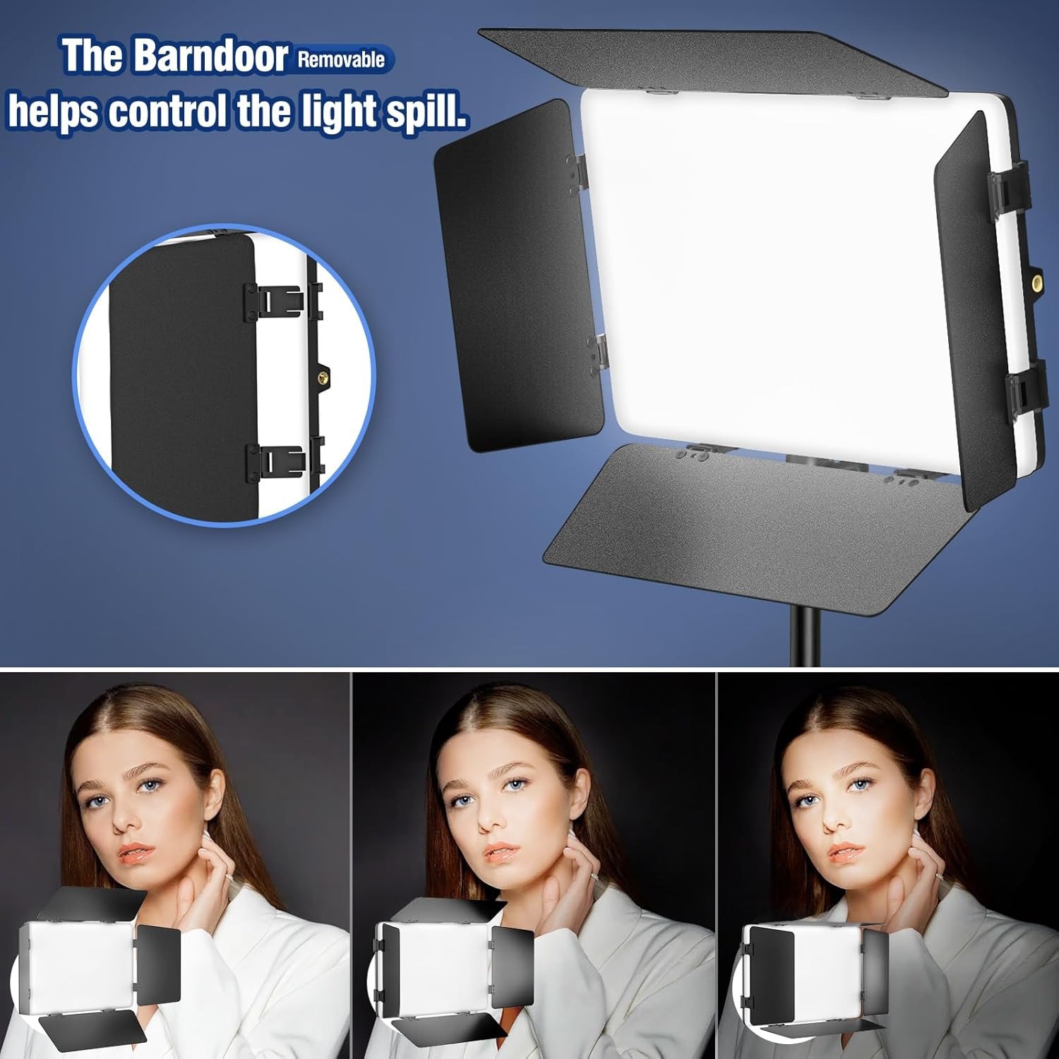 2 Pack LED Video Light Kit with Barn Door, 30W Photography Light Panel with Sta