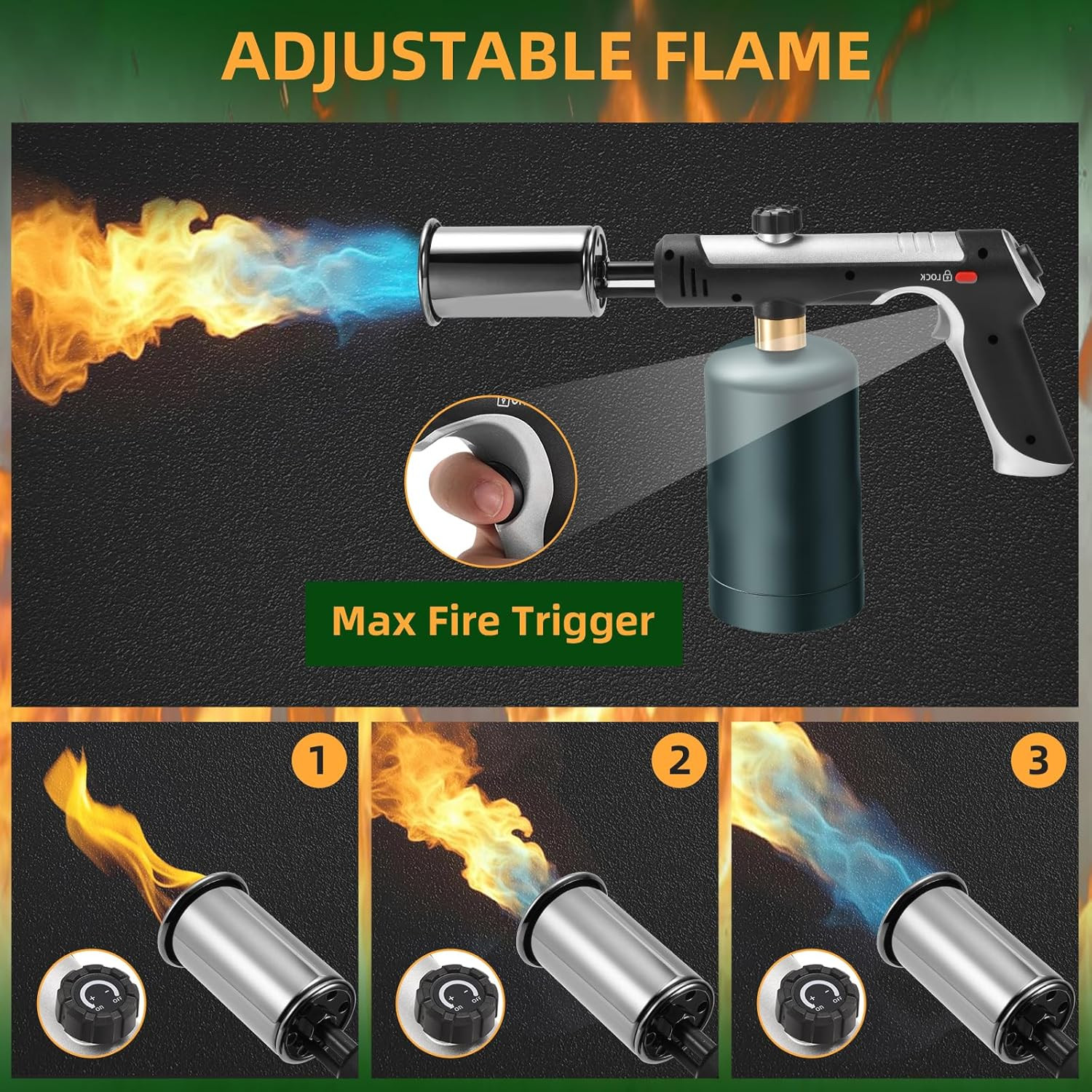 Powerful Propane Torch with One-Touch Max Fire, Adjustable Kitchen Torch with Sa
