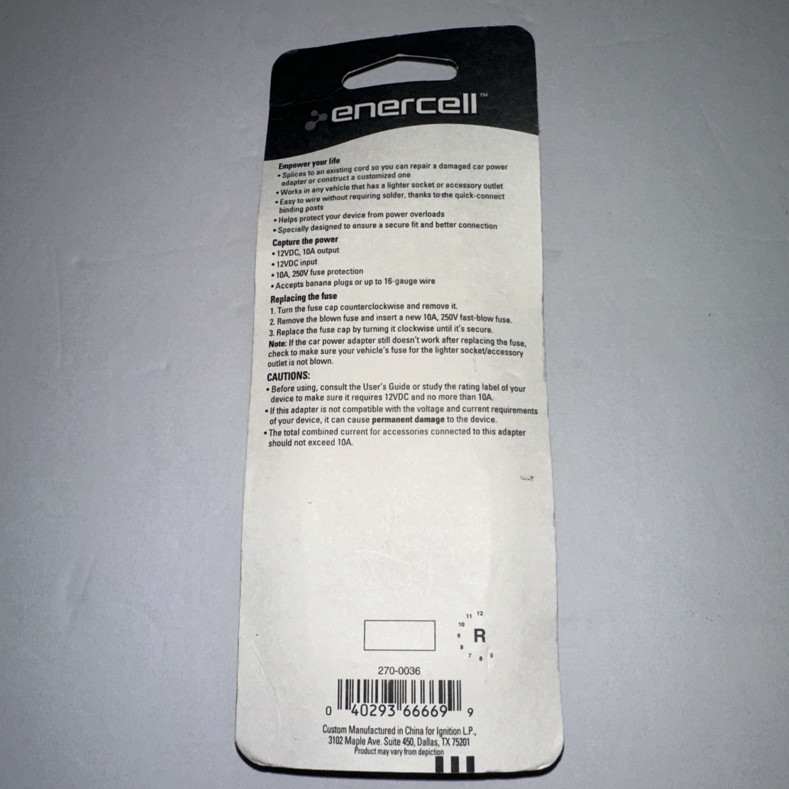 Enercell Cigarette Lighter Plug With Binding Posts 12VDC 10A