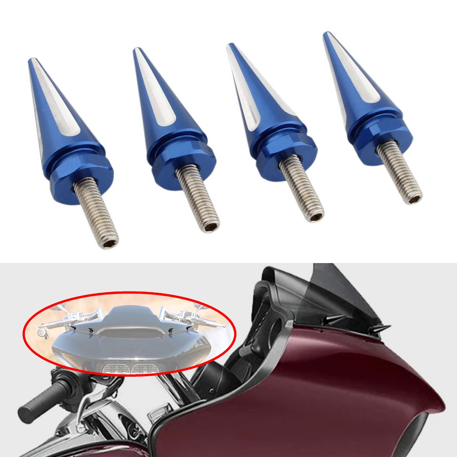 For Harley Road Glide FLTRX FLTRU FLTRXS 98-25 Windshield Spikes Bolt Blue Bolts