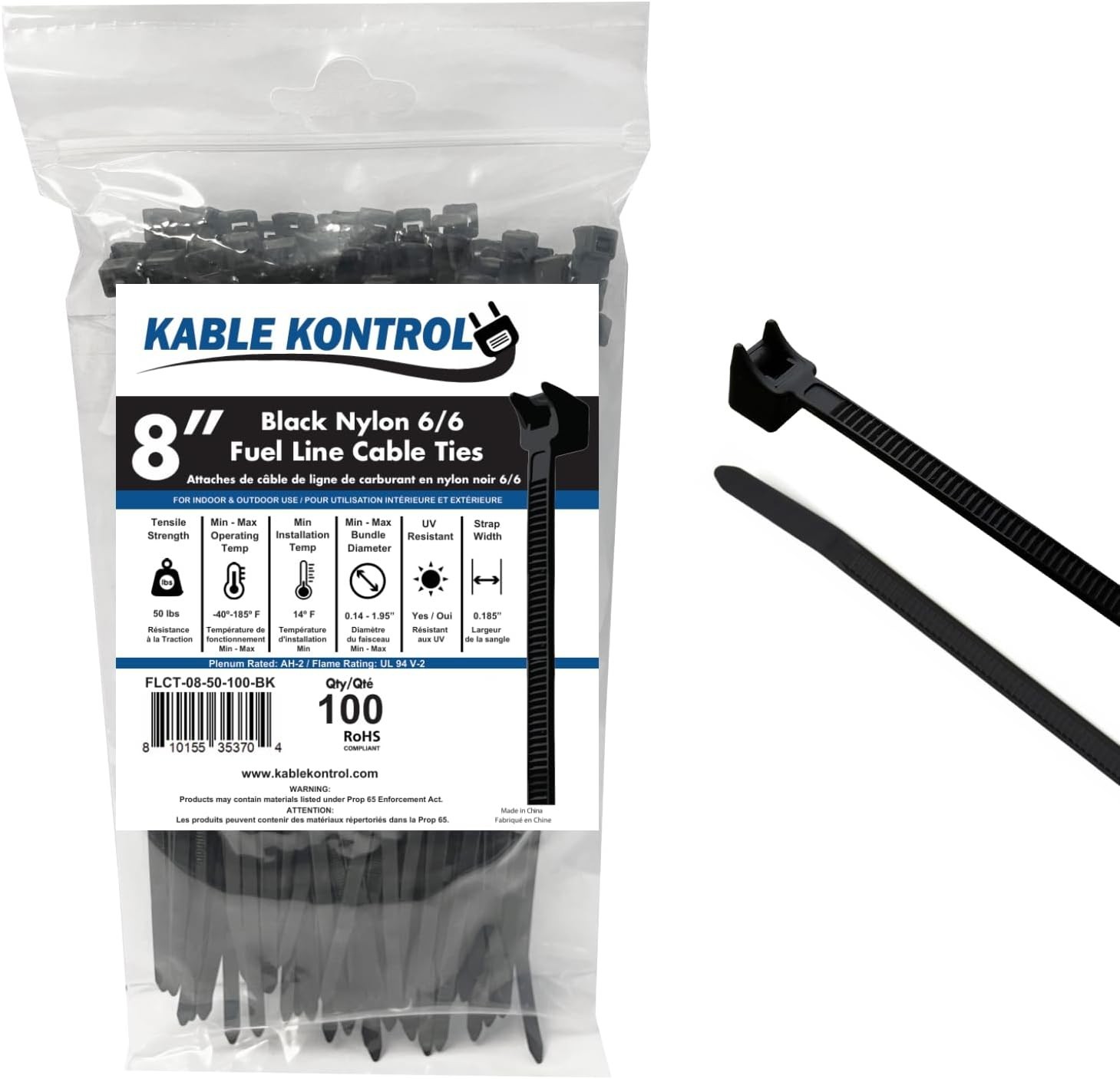 Kable Kontrol Radius Clamp Head Fuel Hose Cable Ties, 8 Inch 100