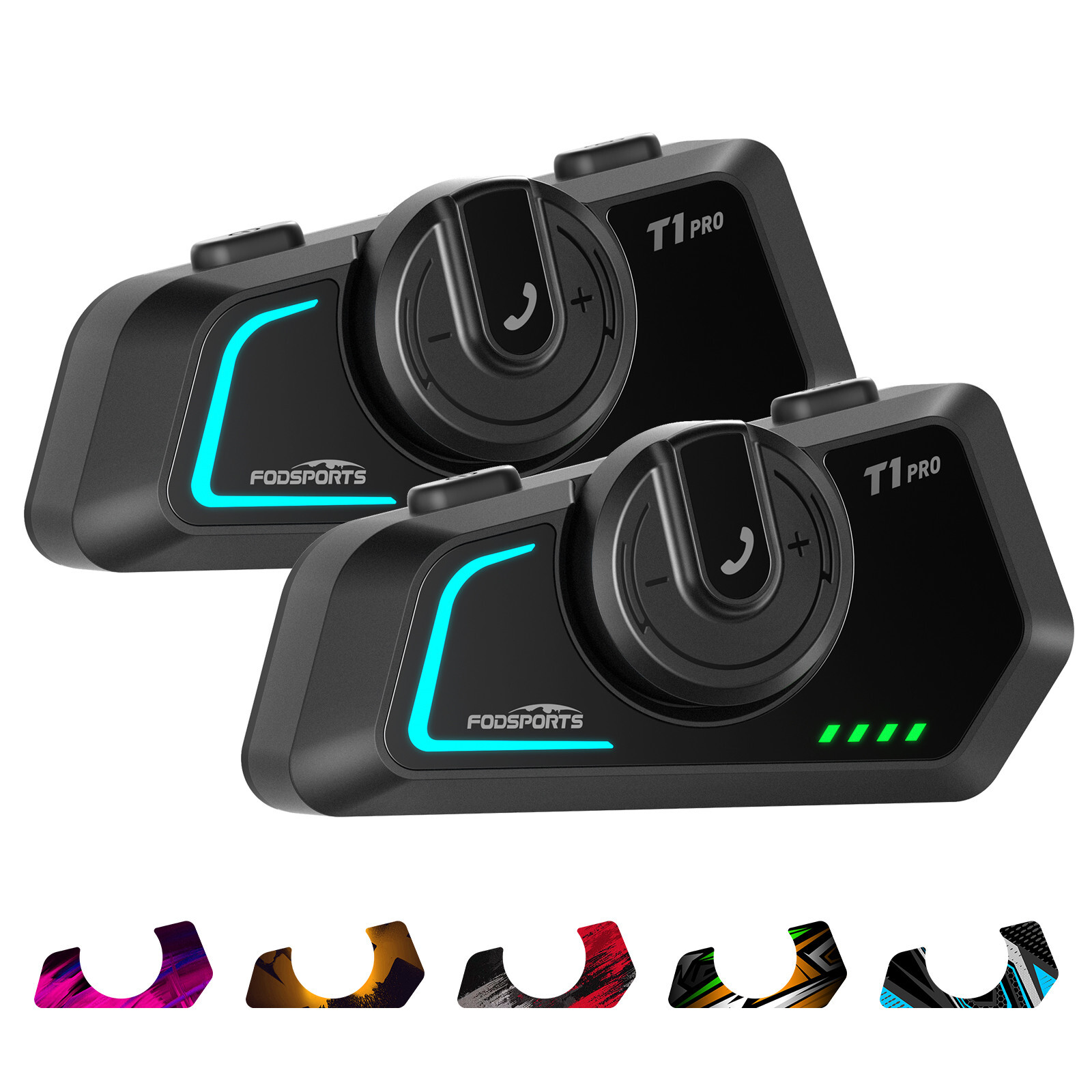 2x T1 Pro Motorcycle Intercom 6 Riders Group 2000m Bluetooth Helmet Headset