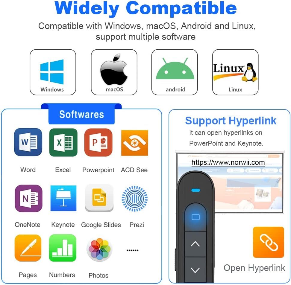 Multifunctional Presenter Laser Pointer PowerPoint Remote Control 100M Wireless