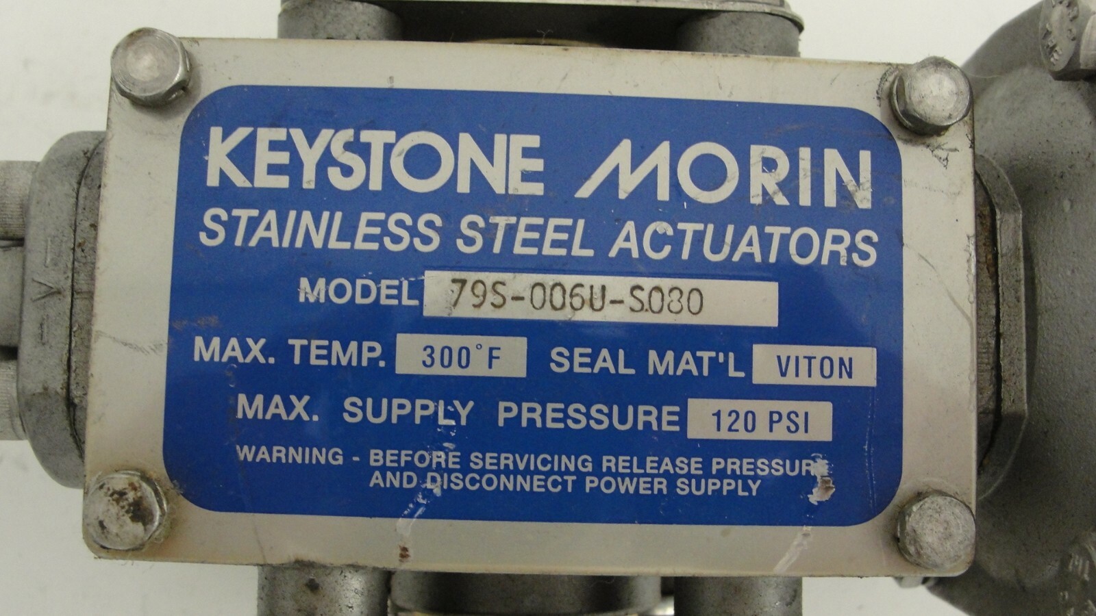 Keystone Morin 795-006U-S080 stainless steel actuator 120 psi max 300 degree f
