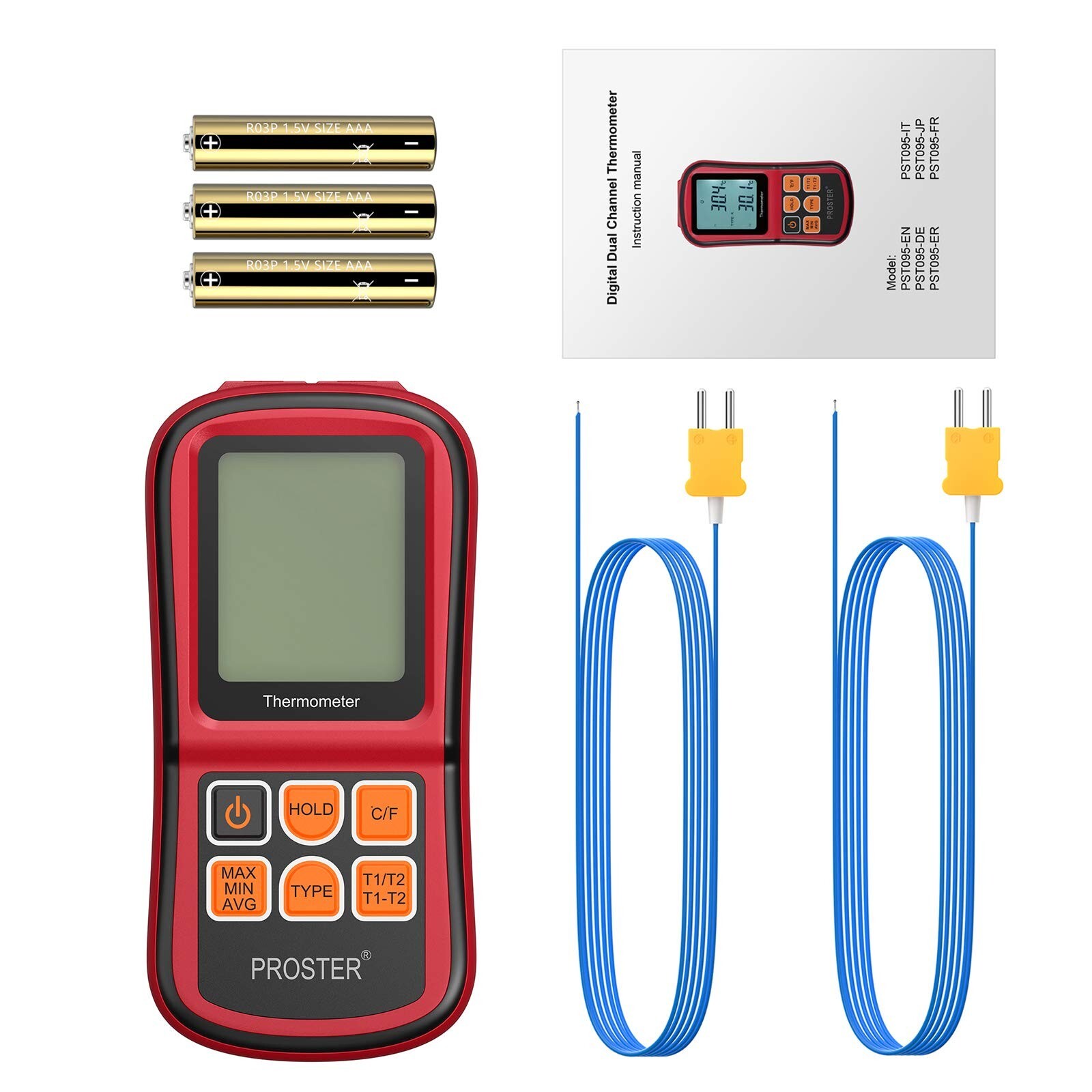 Proster Digital Thermocouple Temperature Thermometer with Two K-Type Thermoco...