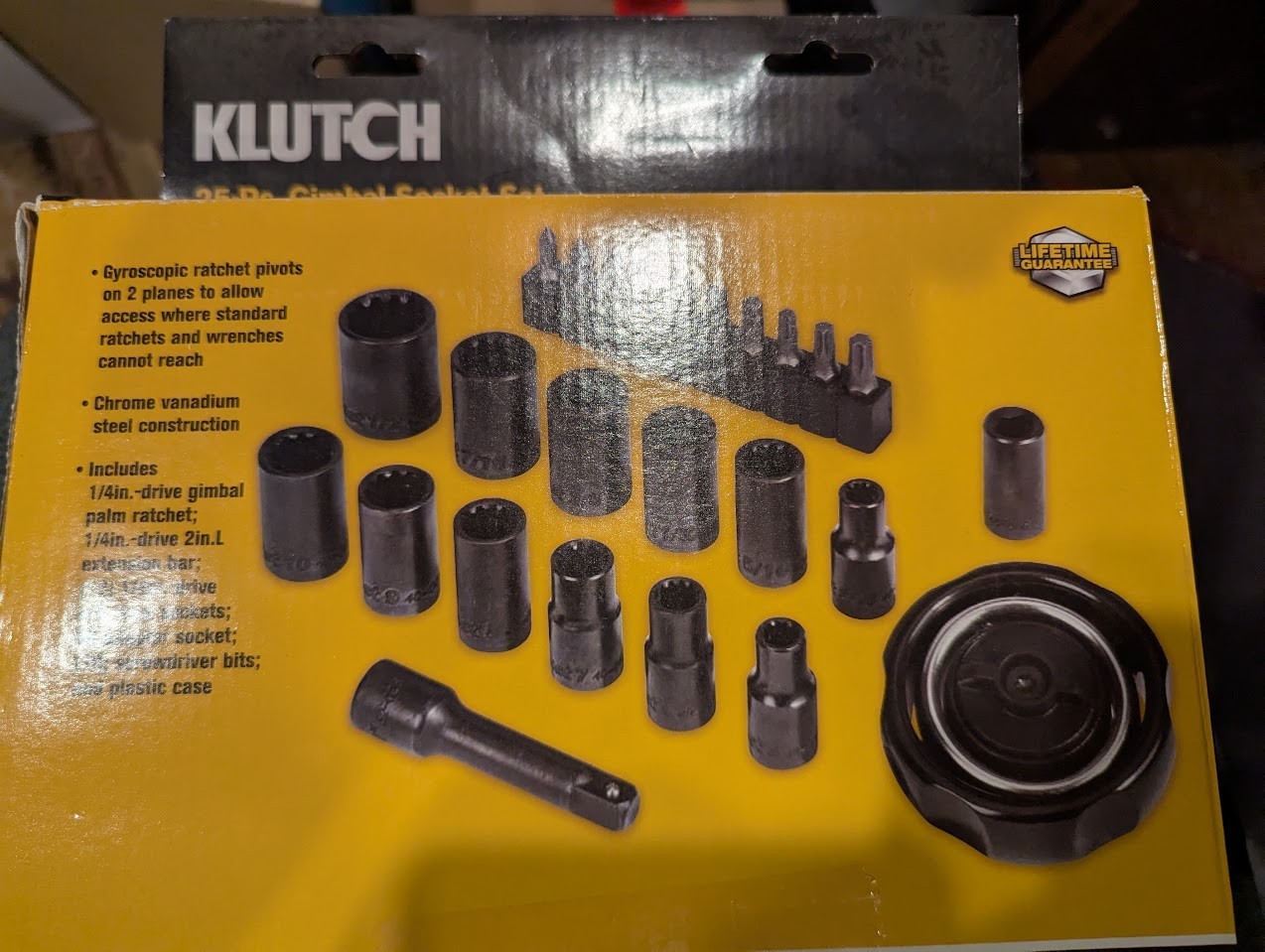 Klutch Universal Gimbal Socket Set, 25-Pc., 1/4in. Drive, SAE and Metric  NIB