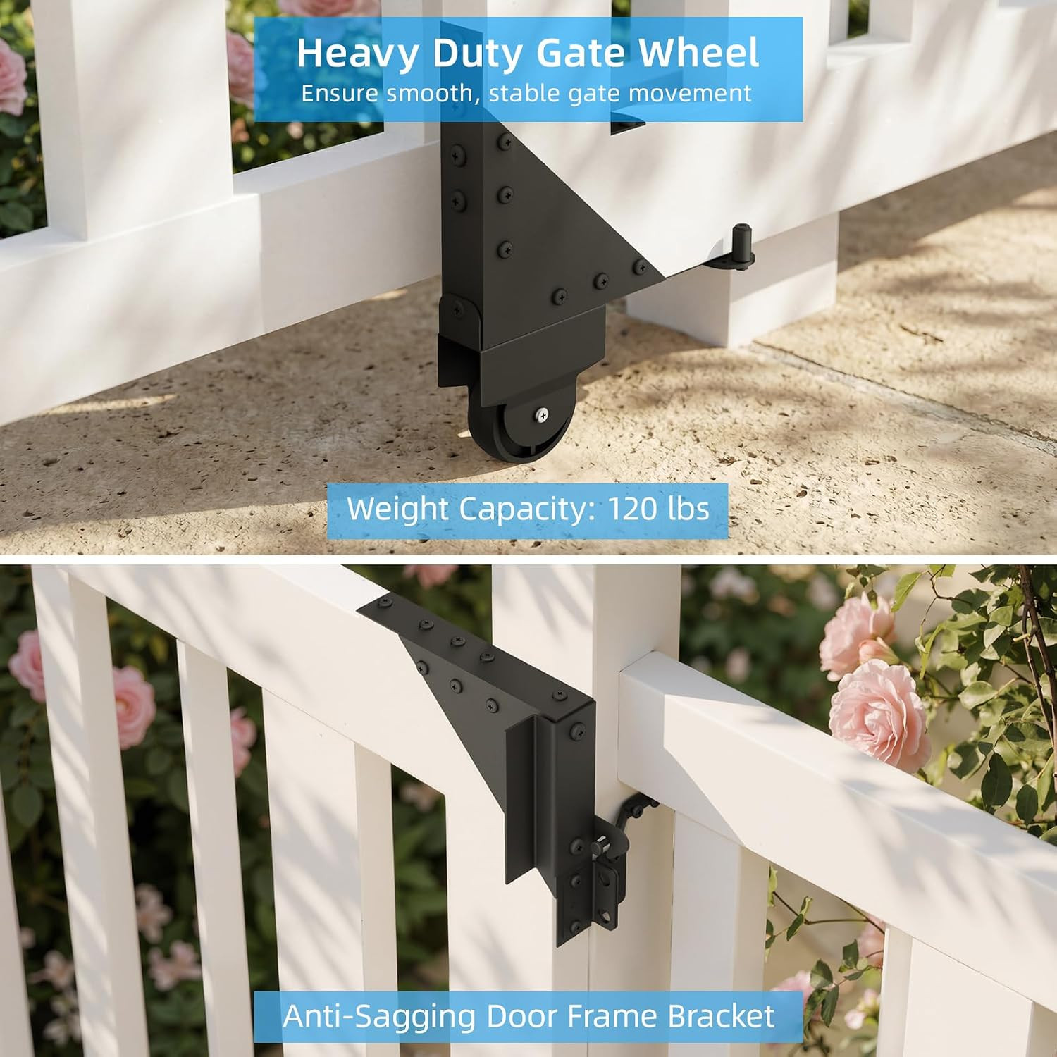 Sliding Gate Hardware Kit, Heavy Duty Fence Gate Kit with Roll Wheels, Universal
