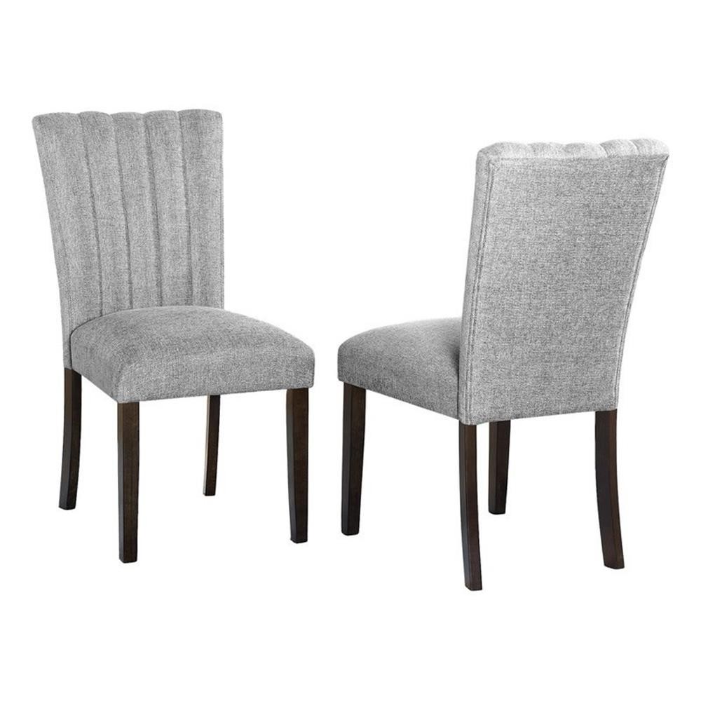 Maklaine 19" Linen Fabric & Wood Side Chairs in Gray (Set of 2)