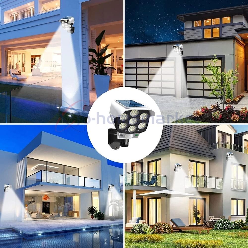 2PC Solar Motion Sensor Lights Outdoor Wireless 77 LED Flood Security Spotlights