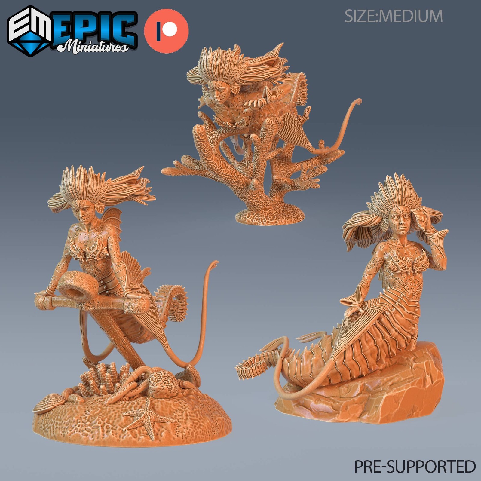 Seahorse Mermaid D&D Dungeons and Dragons Miniature - Epic Miniatures 28mm