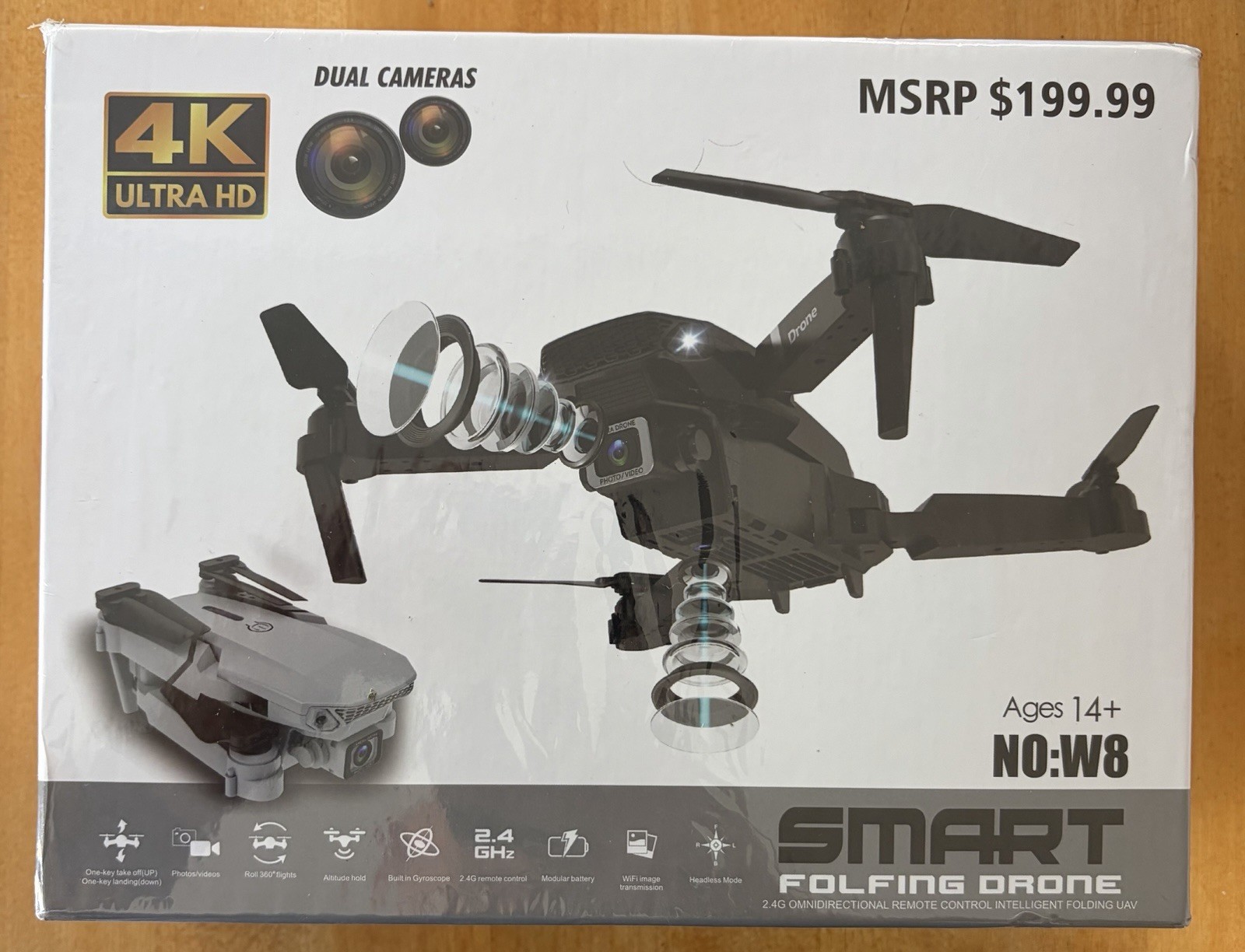 Smart Folding Drone No. W8,  4K Ultra HD, NIB, Factory Sealed, with Case