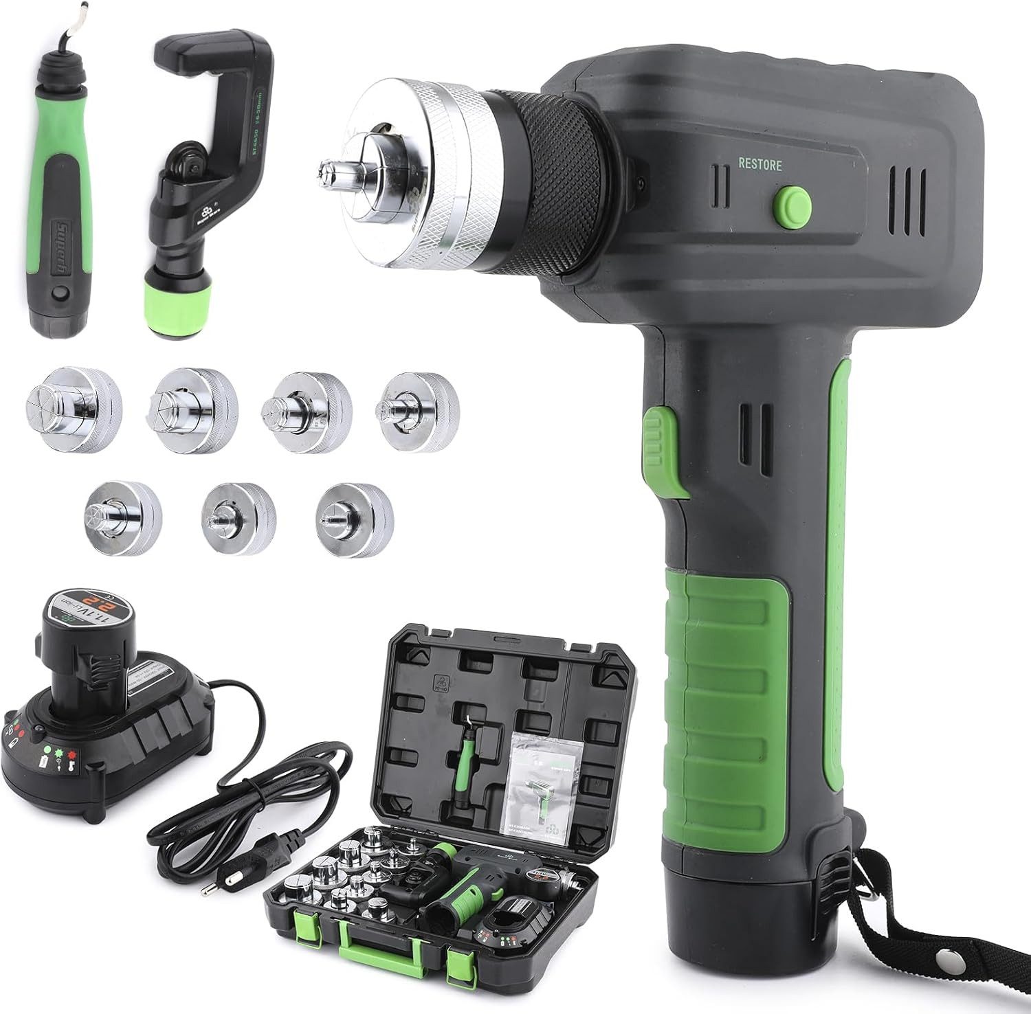 Electric Tubing Expander Kit - 7 Heads for HVAC Pipes, Power Tool