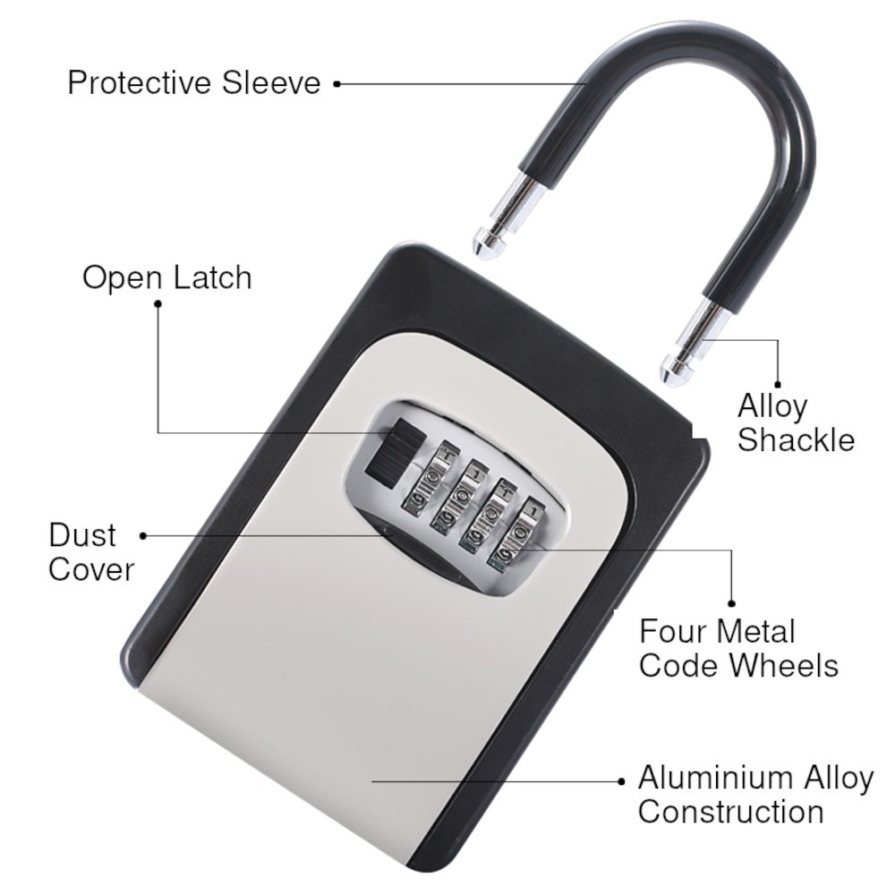 Lock Box Over-the-knob Door Handle Security Safe 4-Digit Combo 6 Key Waterproof