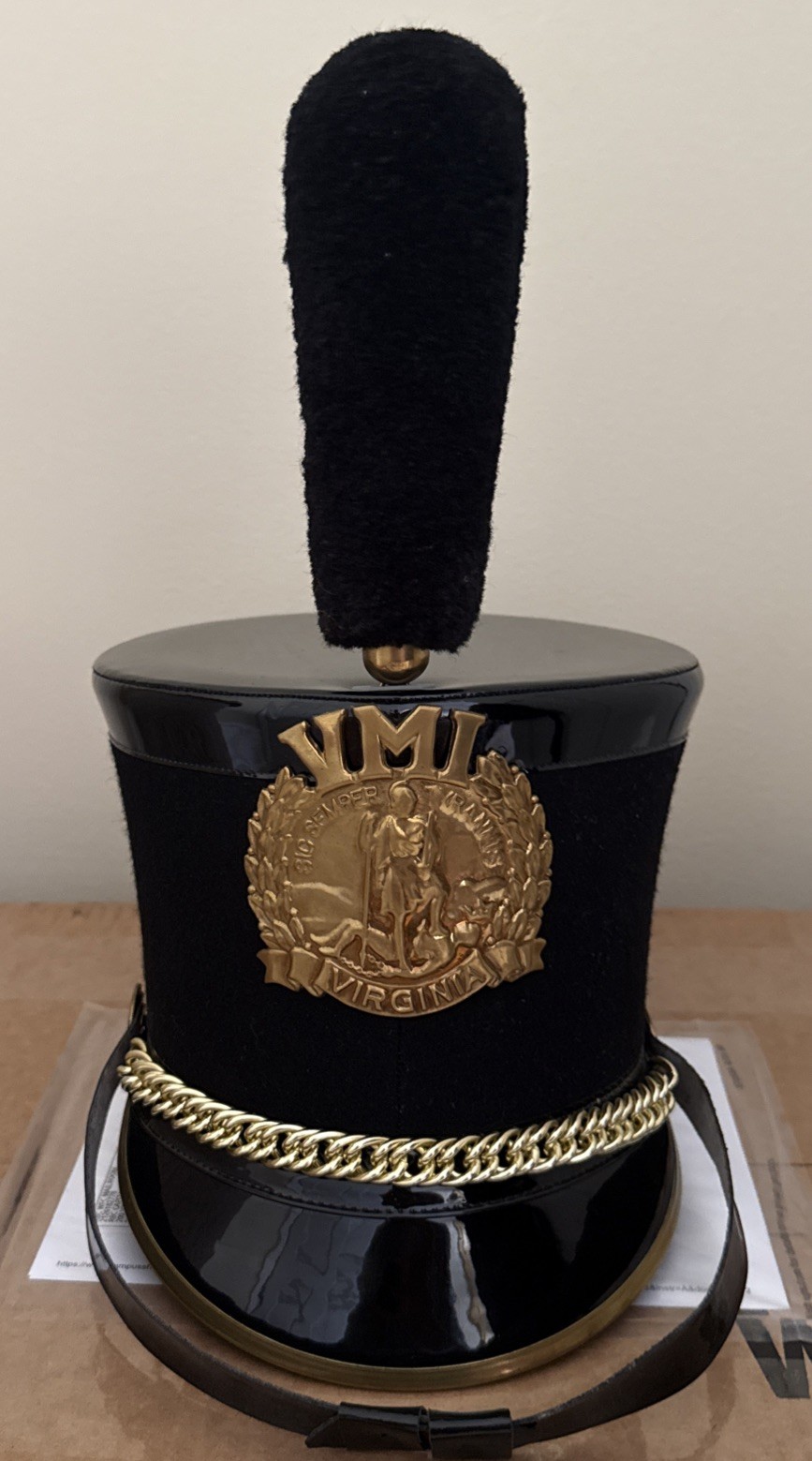 VMI Cadet Shako Hat with Plume - Vintage Virginia Military Institute Shako
