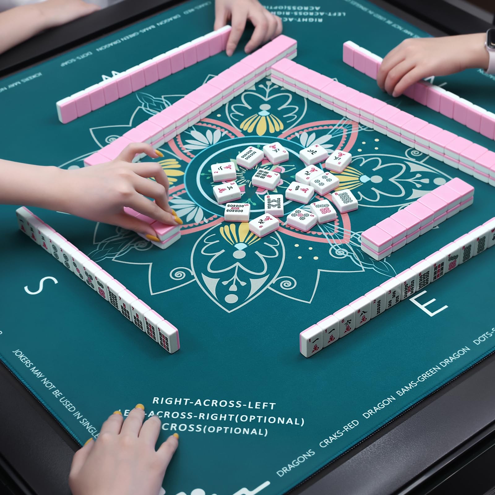 DEVPNR Mahjong Mat for Table with Rules, 32.6"x32.6", Green