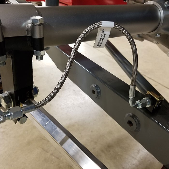 ONE BRAKE LINE, 14" AN -3 BRAIDED STAINLESS STEEL BRAKE LINE, one end is 90deg