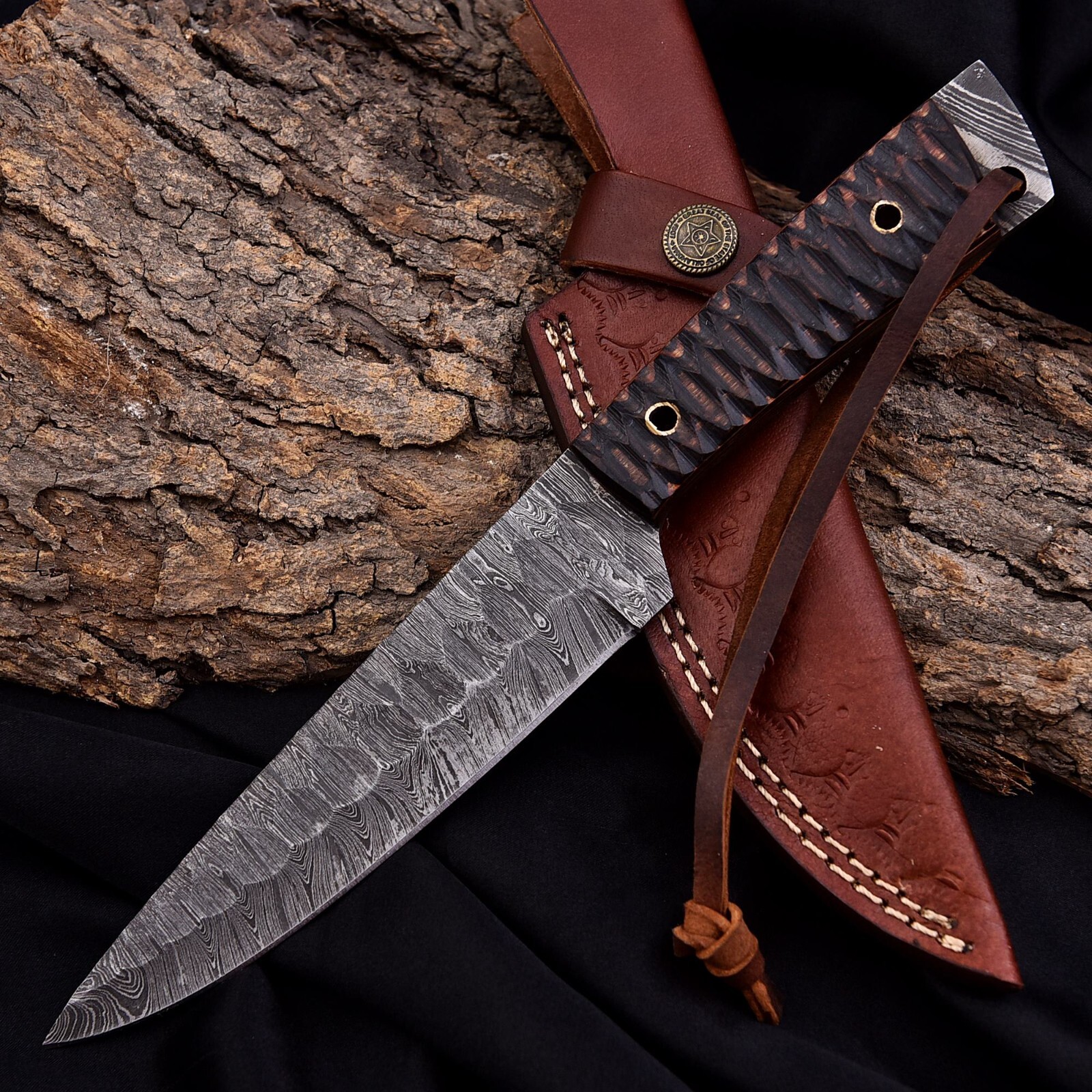 SHARD Handmade Damascus Steel Tactical Survival Skinner Hunting Knife W/Sheath