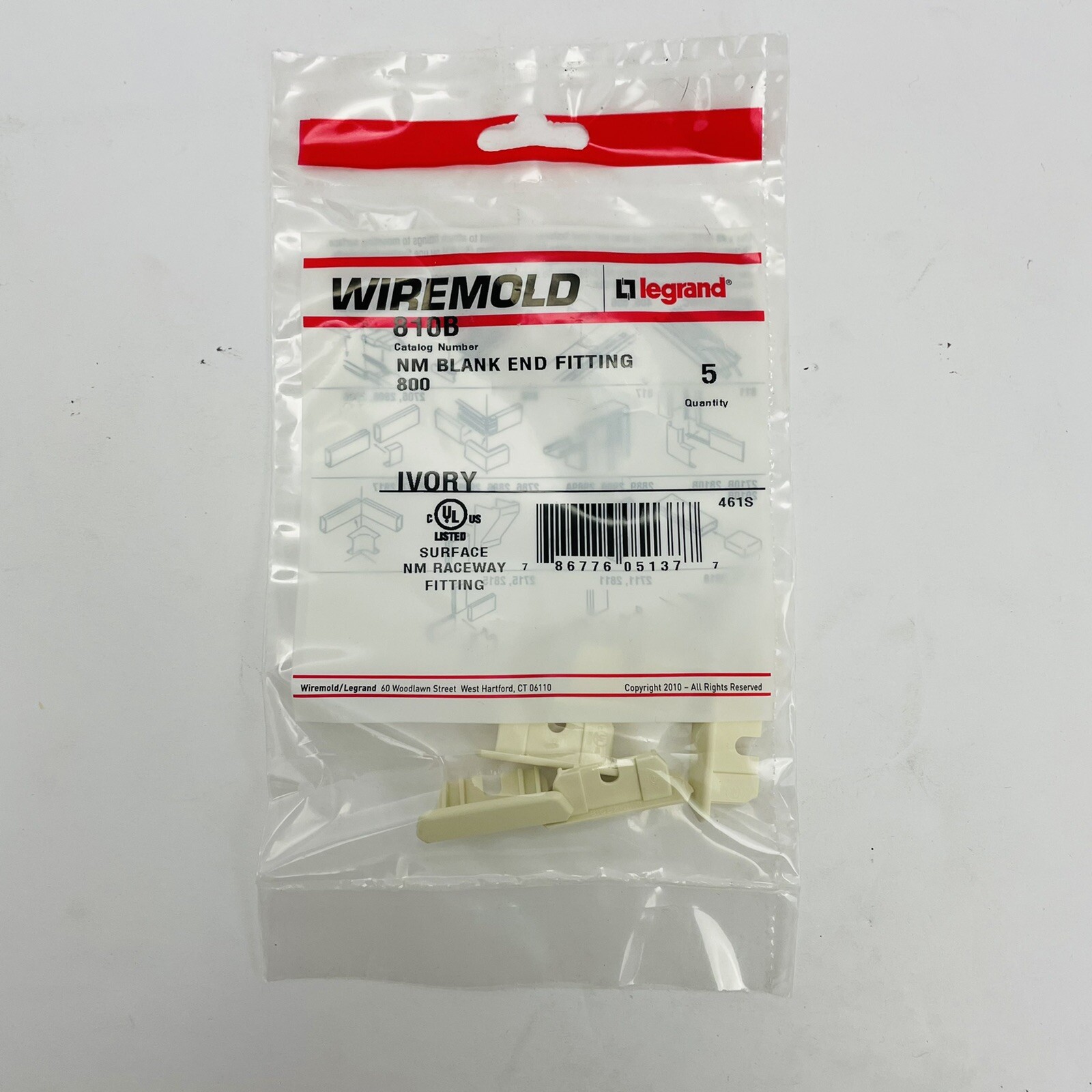 (5 Pack) Legrand Wiremold 810B Non-Metallic Blank End Raceway Fitting 800 Ivory