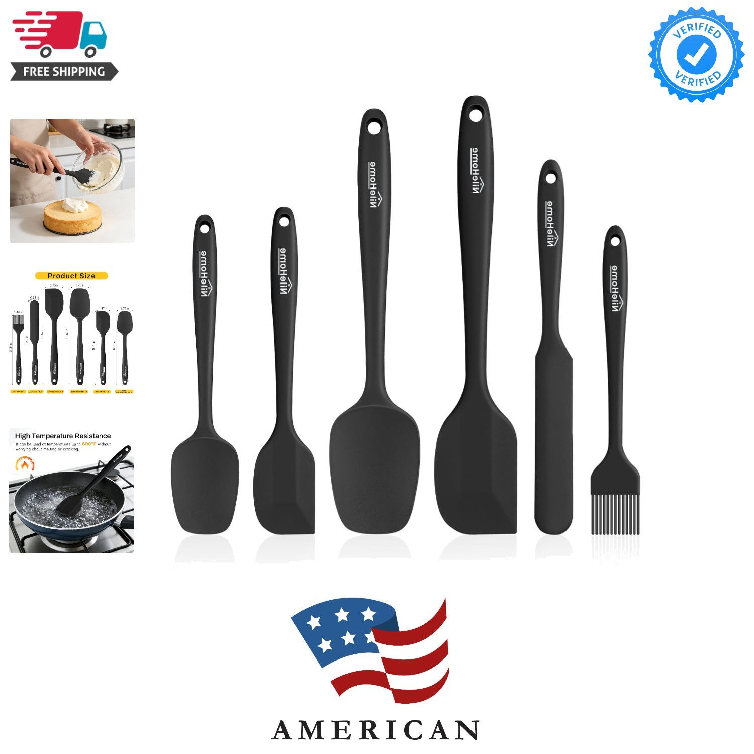 Silicone Spatula Set, 6 Pieces Food Grade Kitchen Utensils with Silicone Brus...