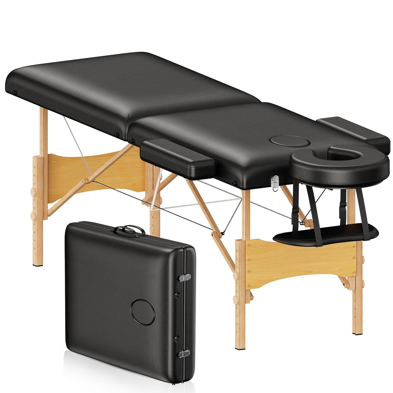 Massage Table Portable Wooden Lash Bed 24" Wide Adjustable Height 2-Fold