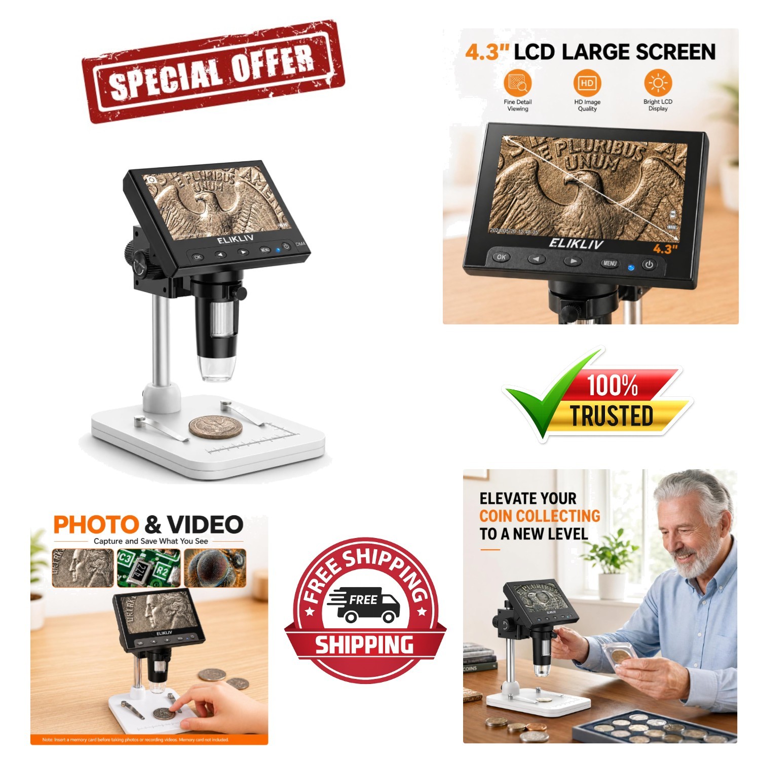 High-Definition 1000x Coin Magnifier with LED Lighting - Perfect for Collectors