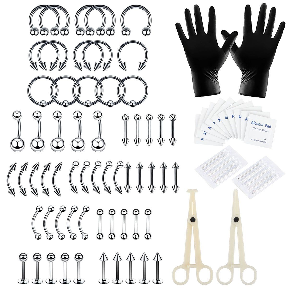 84 Pcs Professional Body Piercing Tool Kit Ear Nose Navel Nipple Needles Set