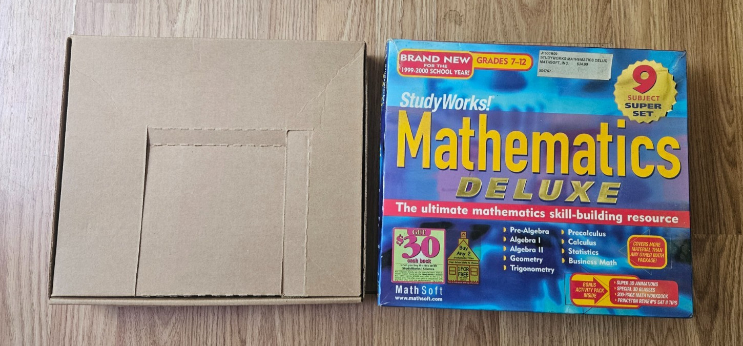 StudyWorks Mathematics Deluxe PC CD-ROM Complete Box Workbook 3D Glasses