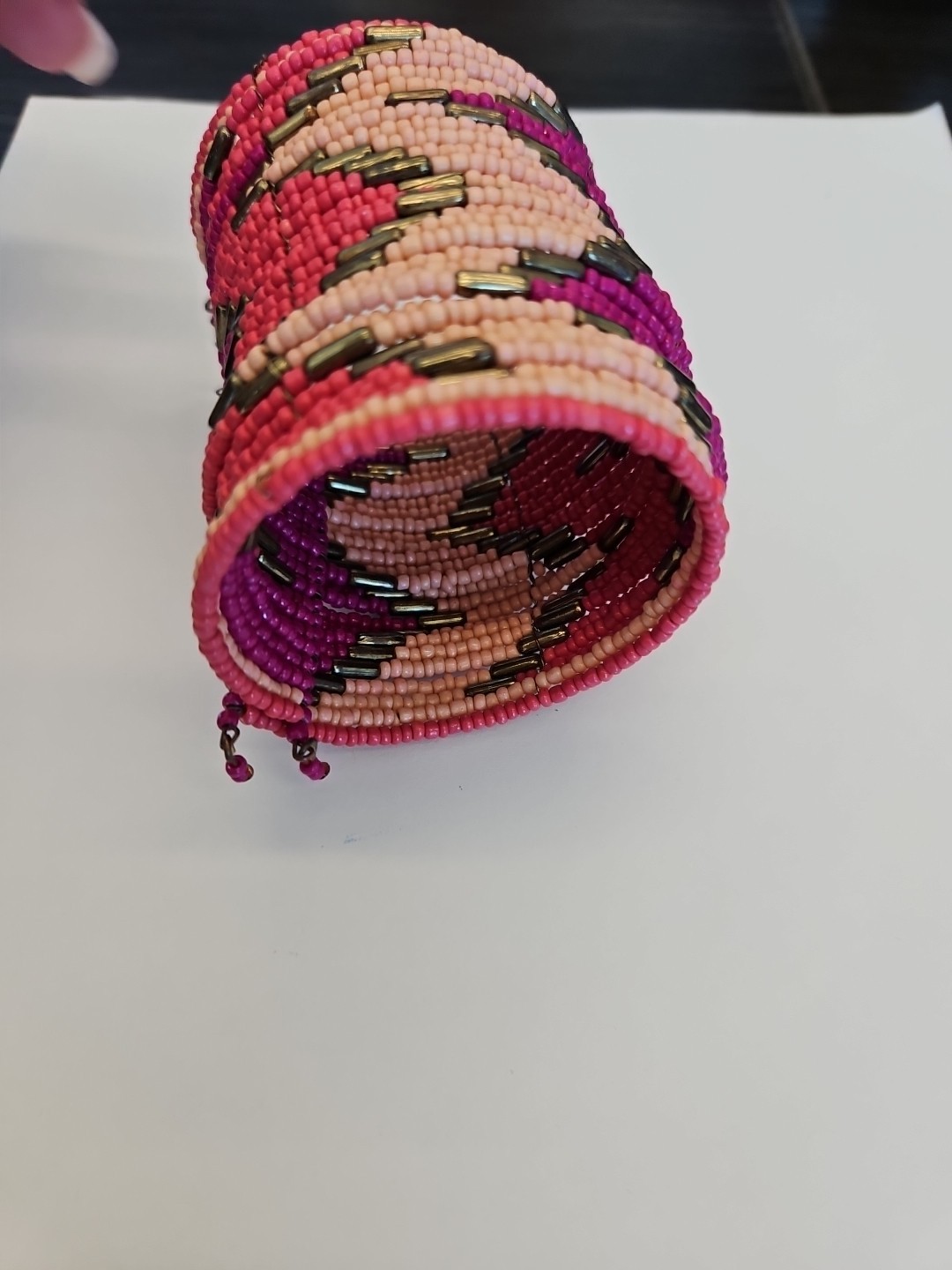 Woven Wire Bead Cuff Bracelet Pinks And Purples
