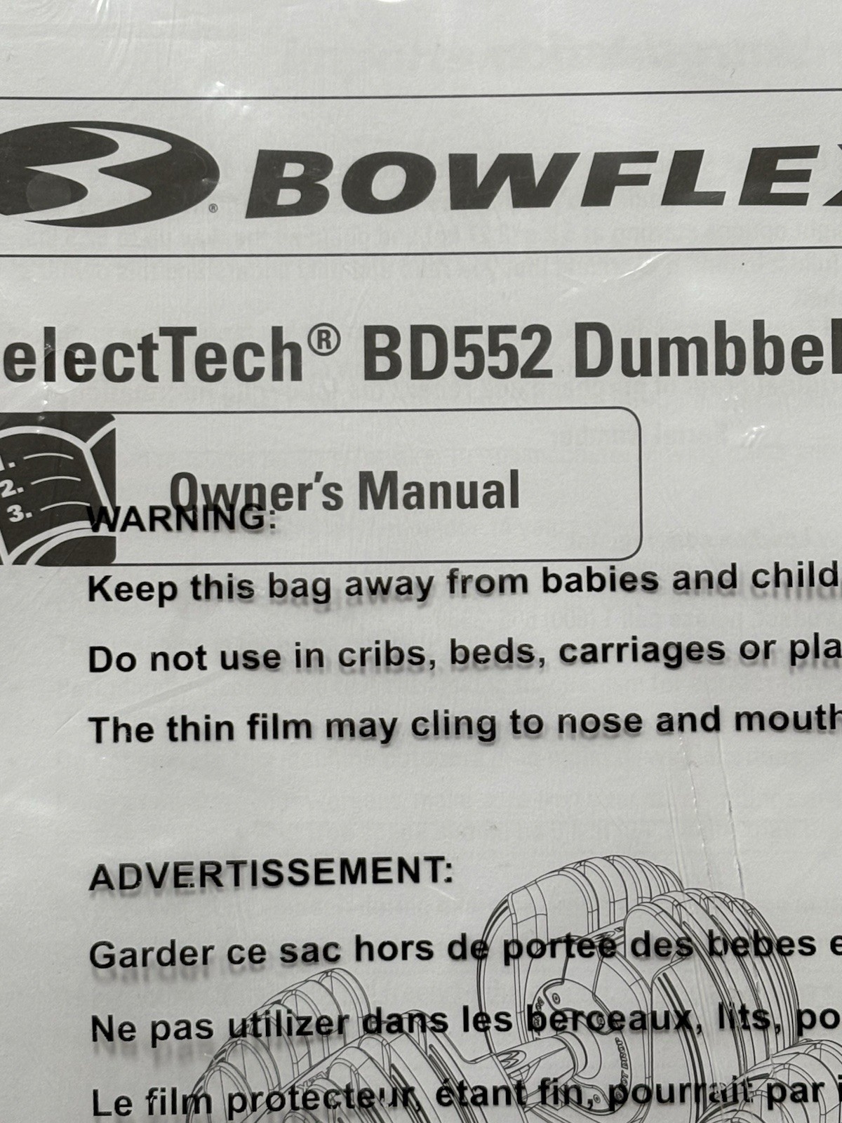 Bowflex Select Tech BD552 Dumbells OWNER'S MANUAL*FREE SHIPPING