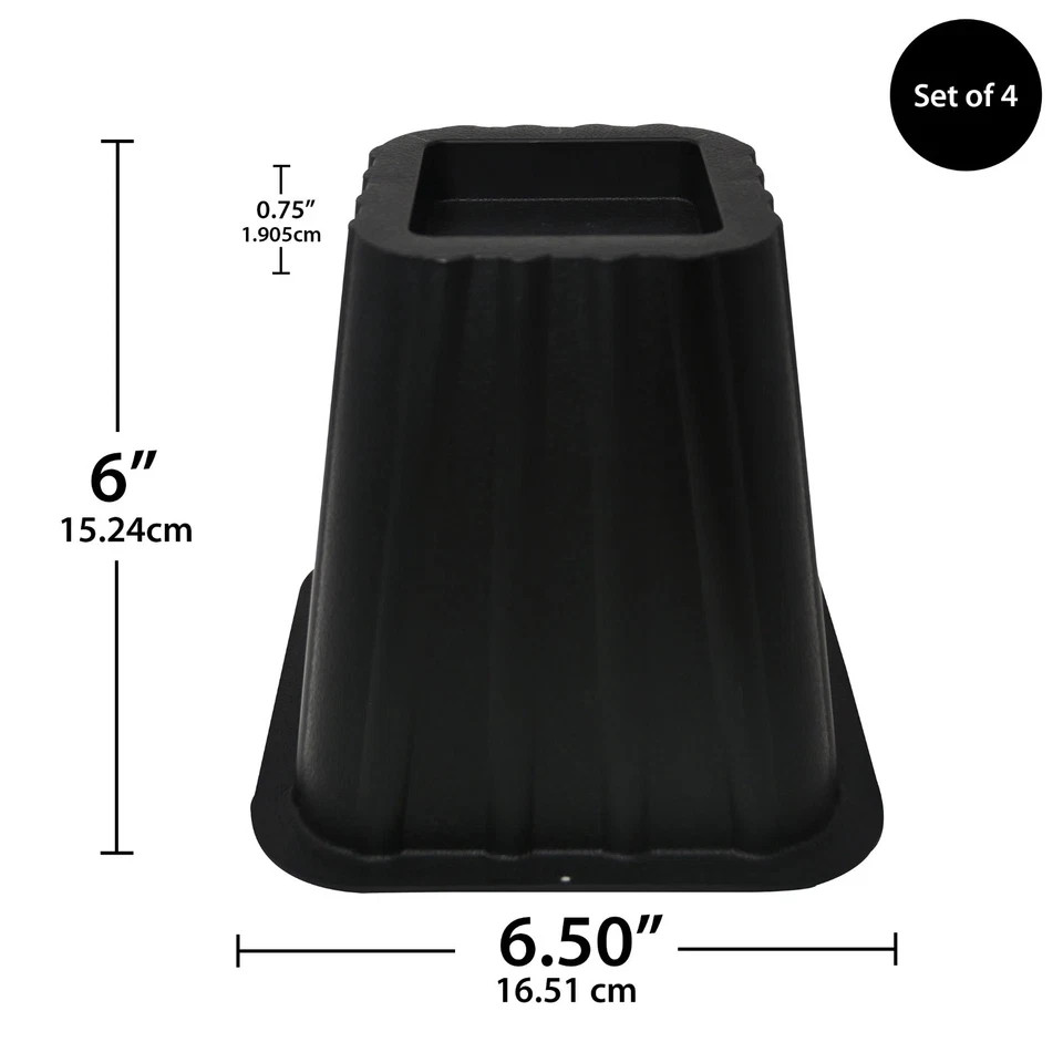 Mainstays Black Plastic Bed Risers, 4-Pack, Raises Bed for Storage