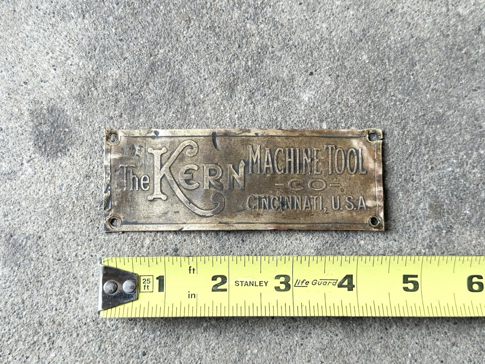 Antique The Kern Machine Tool Company Brass Tag Plaque Lathe Drill Drilling