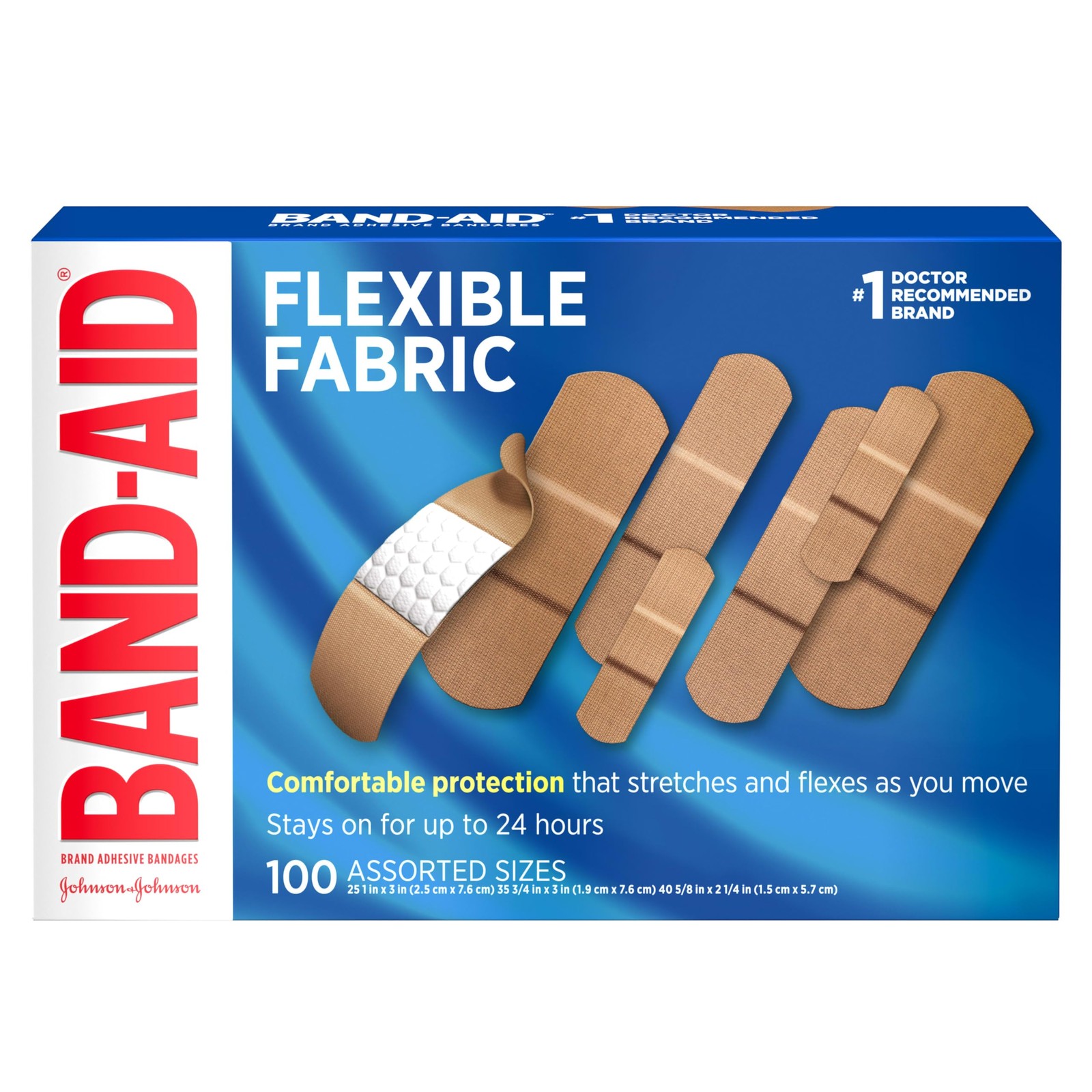 Band-Aid Brand Flexible Fabric Adhesive Bandages 100 Count, Assorted Sizes